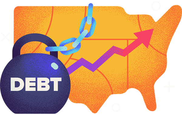 states with largest and smallest debt increases
